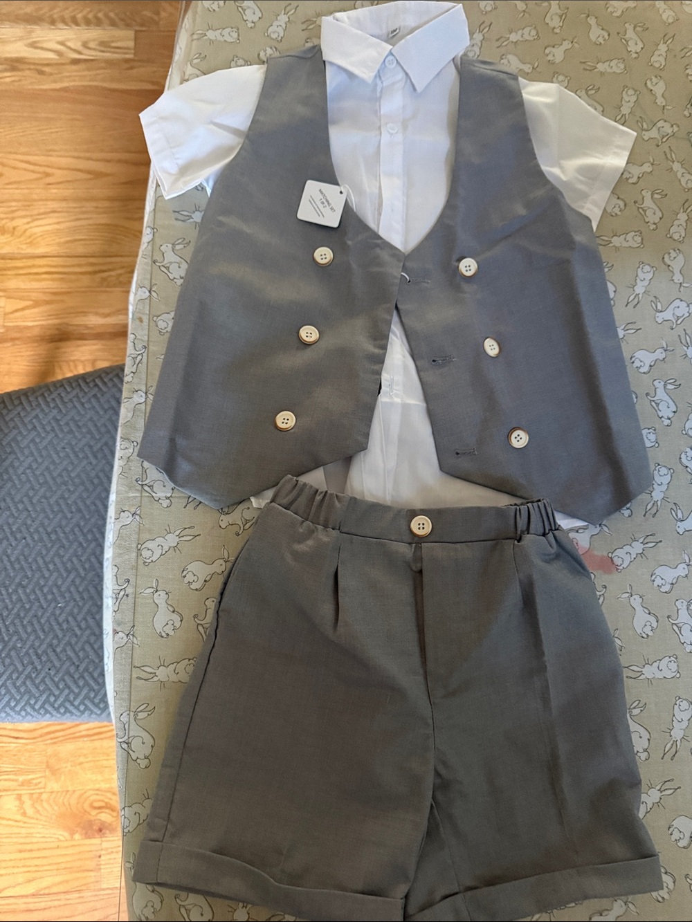 Boys Grey Dress Vest & Shorts Set with White Shirt Lolanta